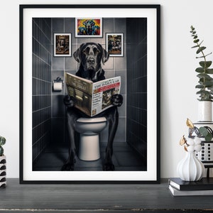 Black Labrador Retriever on the Toilet, Funny Lab Toilet Humour Dog Print