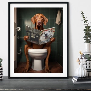 Vizsla on the Toilet, Funny Dog Reading Magazine Poster Print