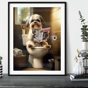 Lhasa Apso on the Toilet, Funny Bathroom Humour Dog Print