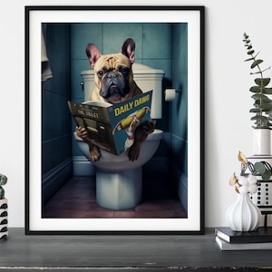 French Bulldog on the Toilet, Funny Bathroom Dog Print Frenchie