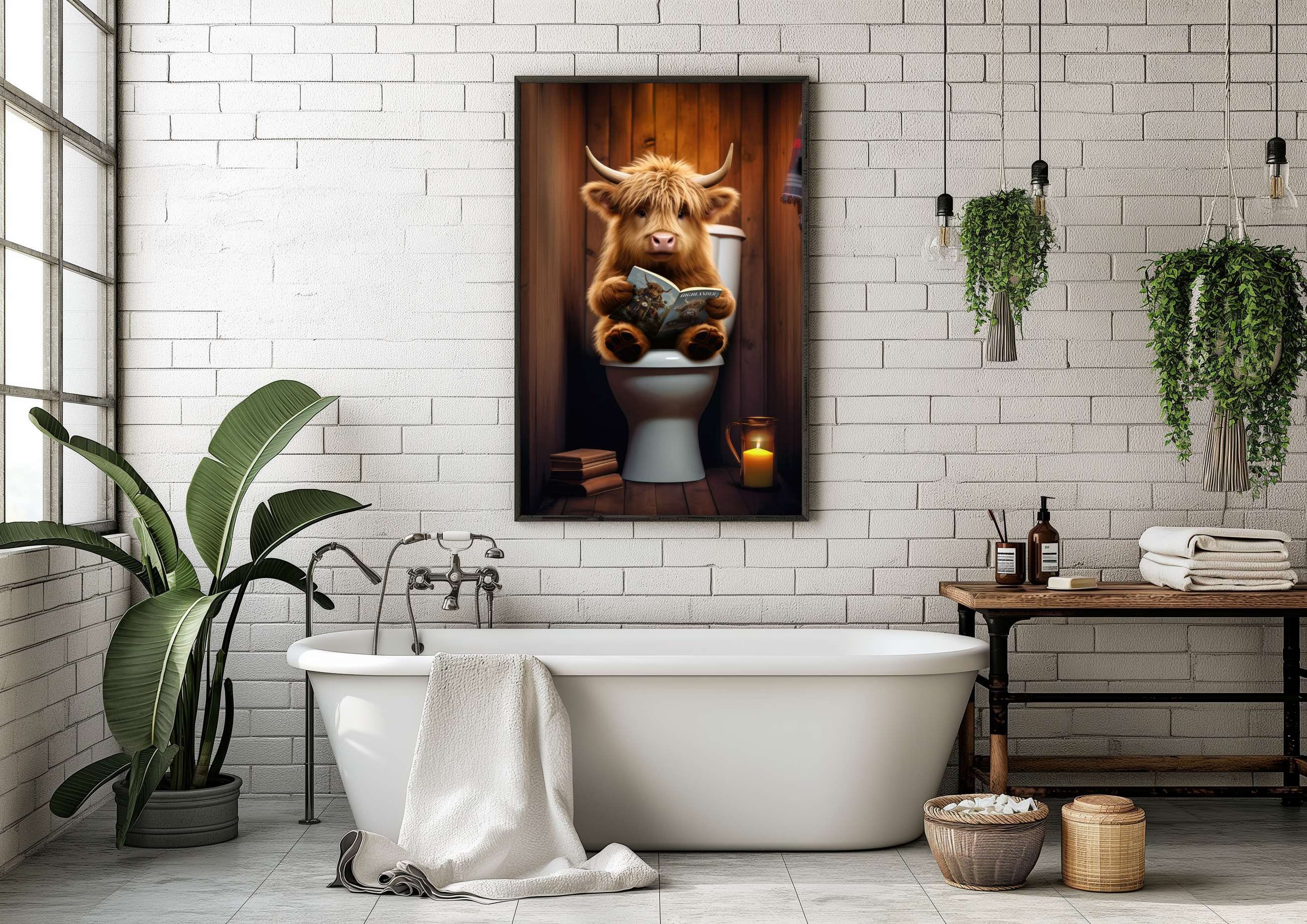 Baby Highland Cow on the Toilet, Funny Hairy Coo Bathroom Wall Art - Etsy
