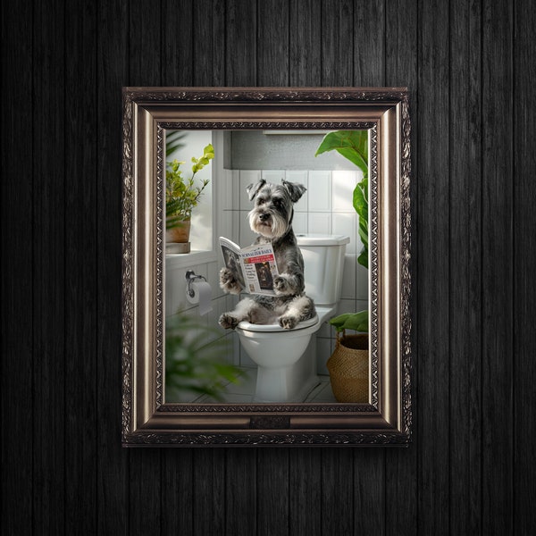 Schnauzer on the Toilet - Print at Home Download Funny Dog Bathroom Wall Art