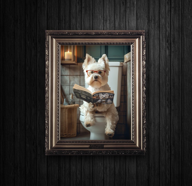 West Highland Terrier on the Toilet Print at Home Download Funny Westie