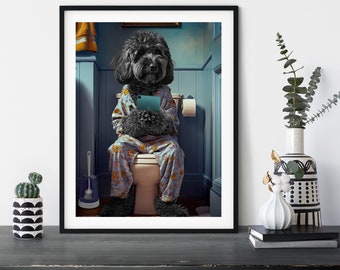 Black Cockapoo on the Loo, Funny Toilet Humour Dog Print