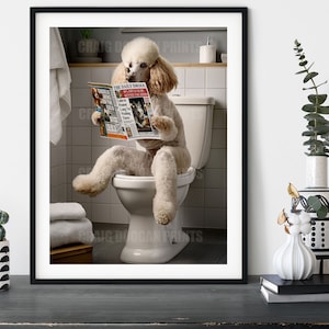 Poodle on the Toilet, Funny Toilet Humour Dog Print
