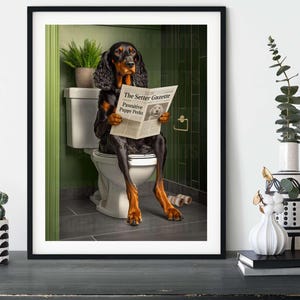 Gordon Setter on the Toilet, Funny Bathroom Dog Wall Art