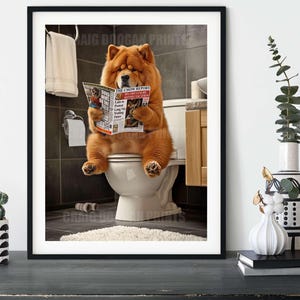 Chow Chow on the Toilet, Funny Bathroom Humour Dog Print