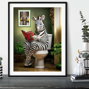 Zebra on the Toilet, Funny Safari Animal Bathroom Wall Art