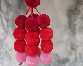 RED POMPOM TASSEL charm, ideal for handbags or backpacks, or to turn into a keyring