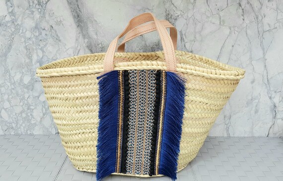 EPIPHANY BOHO BASKET Bag, Boho Ibiza Basket Backpack With Blue