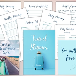 Printable Travel Planner, Vacation Planner, Weekly Itinierary, Daily Itinerary, Packing List, Travel Journal, Outfit Planner, Spending track