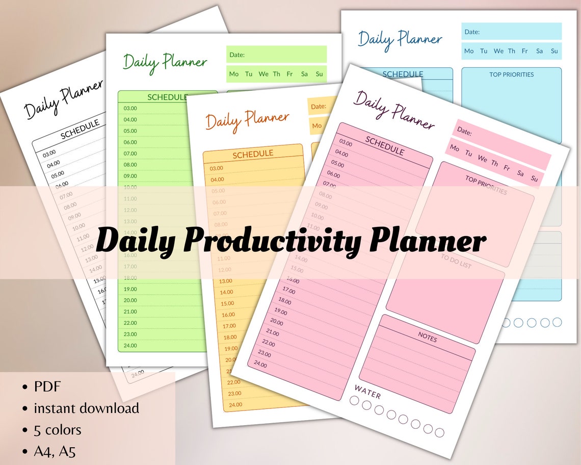 Printable Daily Planner Kit daily Schedule productivity Etsy