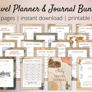Travel Planner & Journal Printable Bundle, Italy Holiday Vintage Style, Trip Itinerary, Digital Journal, Travel Diary, Summer Holiday Gift