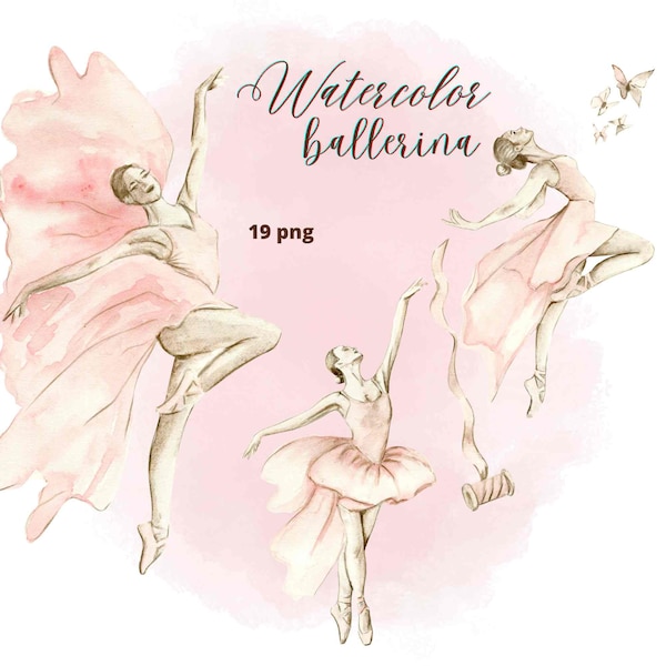 WATERCOLOR DANCING Ballerina clipart. Cute Kids Ballet clip art. Individual PNG files.  Digital illustrations.
