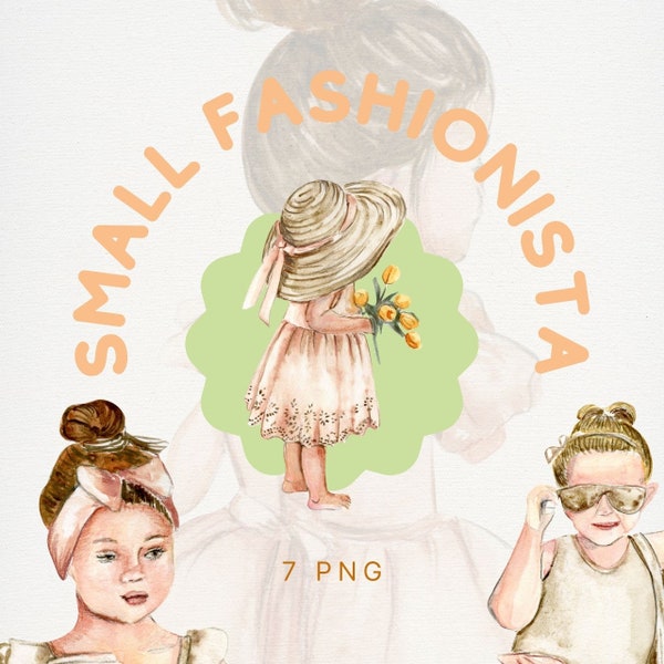 Watercolor clipart Small Fashionista Girls . Individual PNG files.  Digital illustrations.