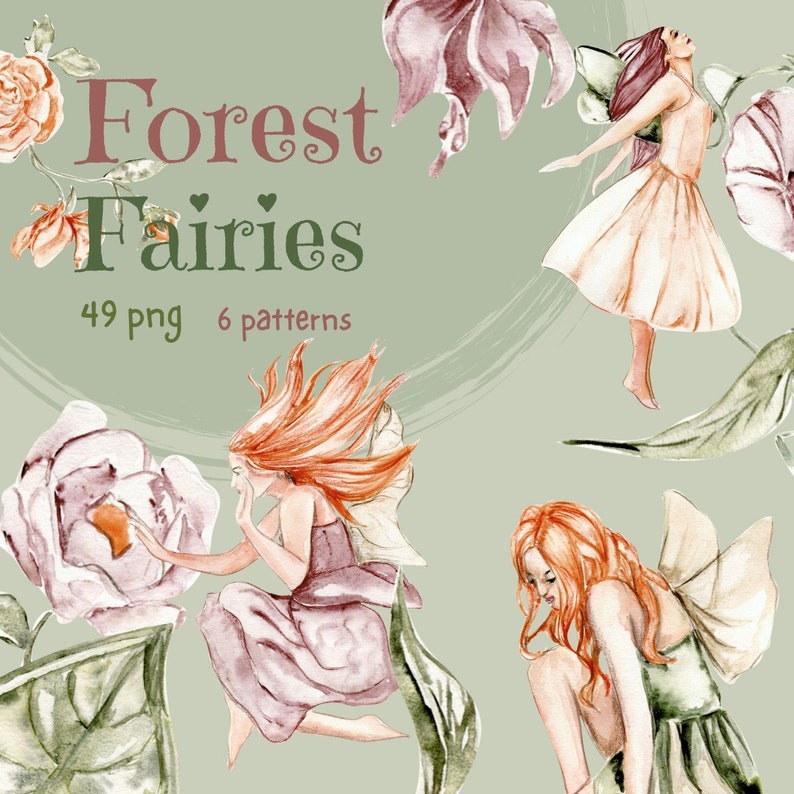 Watercolor Clipart Forest Fairies. Individual PNG Files. | Etsy