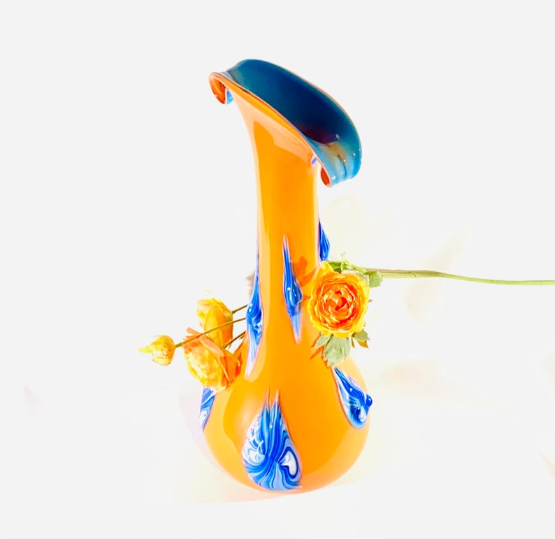 XL Vintage Handblown Baijan Art Glass Vase - Orange XL Vintage Handblown Baijan Art Glass Vase - Orange