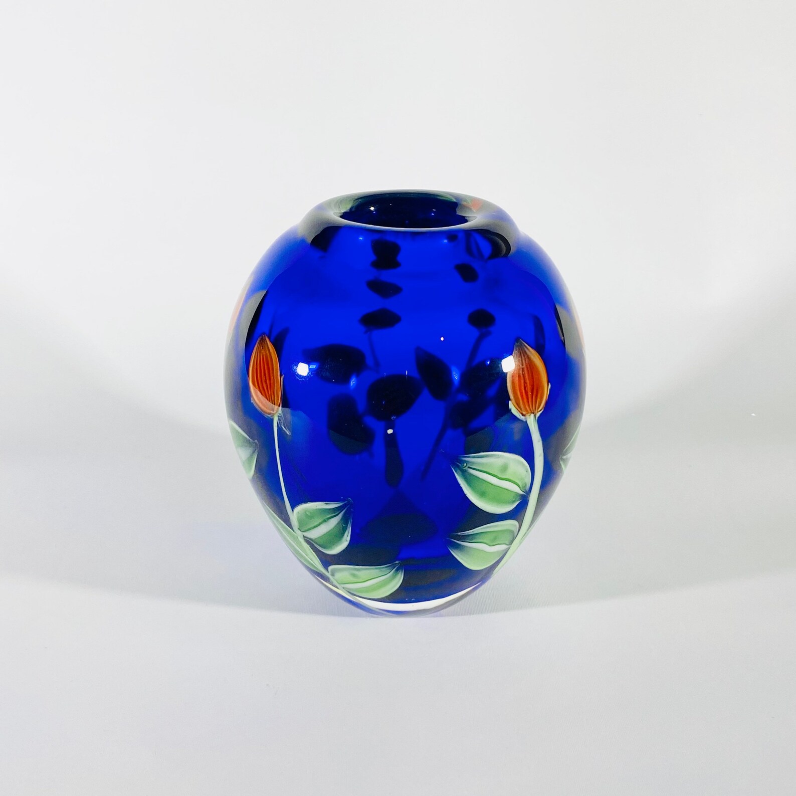 Azure Blue Heavy Cased Art Glass Vase Etsy UK