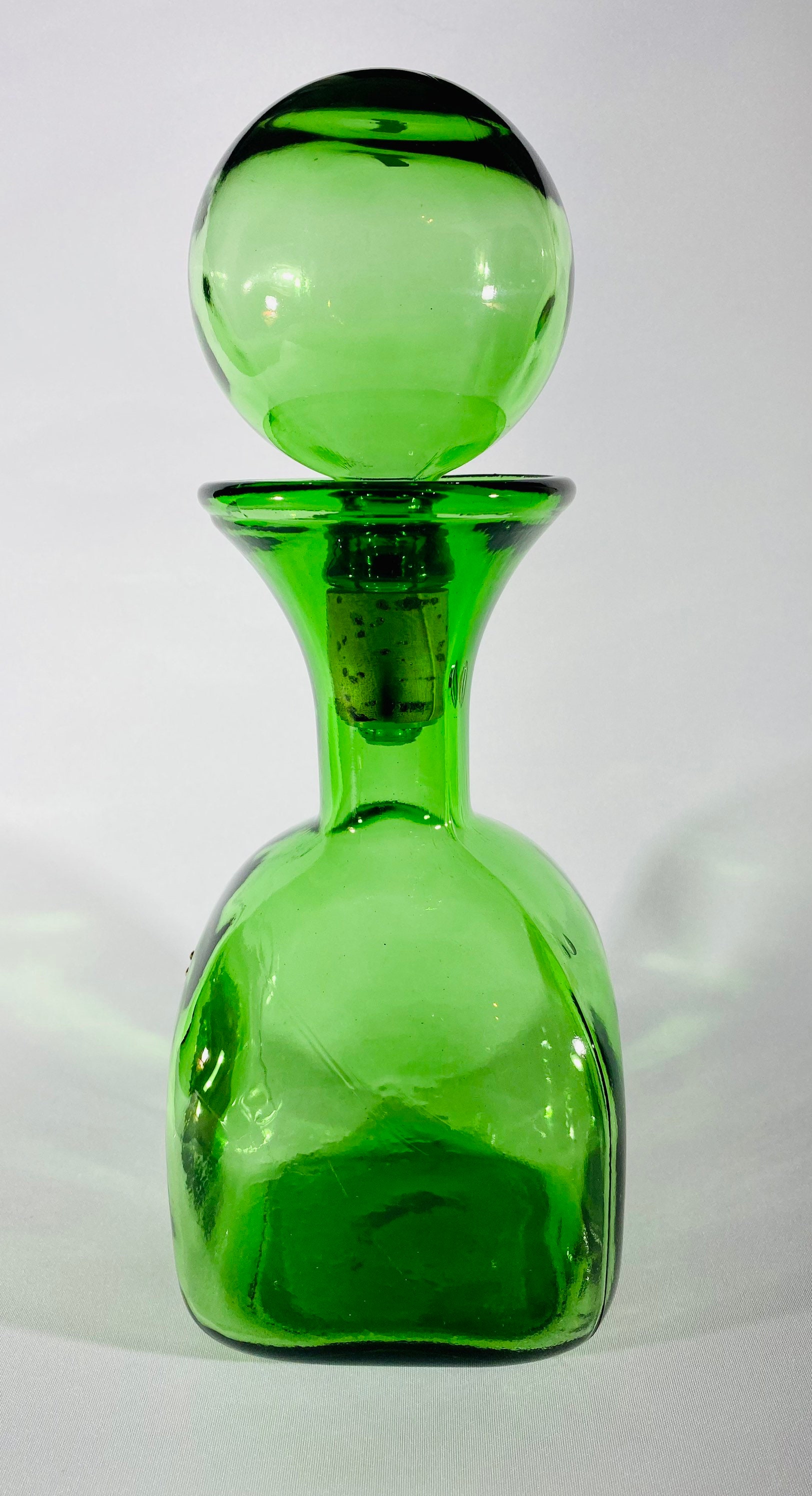 Green Glass Decanter / Vase With Ball Stopper Etsy