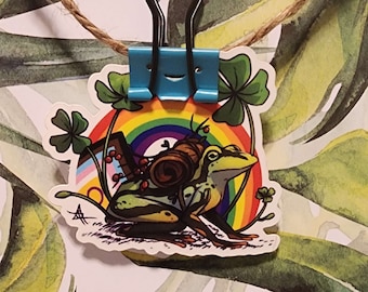 LGBTQIA2S+ Progress Pride Frog Vinyl Sticker | Waterproof Laptop Decal
