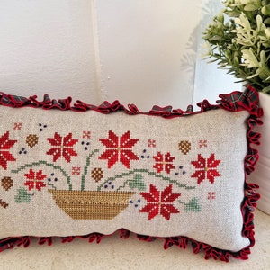 December Basket, Primitive cross stitch pattern, PDF/DIGITAL cross stitch pattern, robin cross stitch pattern, Christmas cross stitch