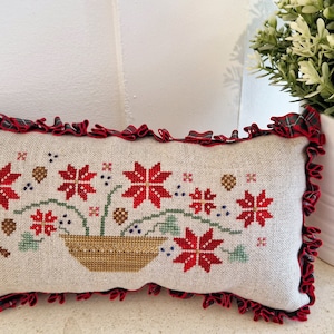 December Basket, Primitive cross stitch pattern, PDF/DIGITAL cross stitch pattern, robin cross stitch pattern, Christmas cross stitch