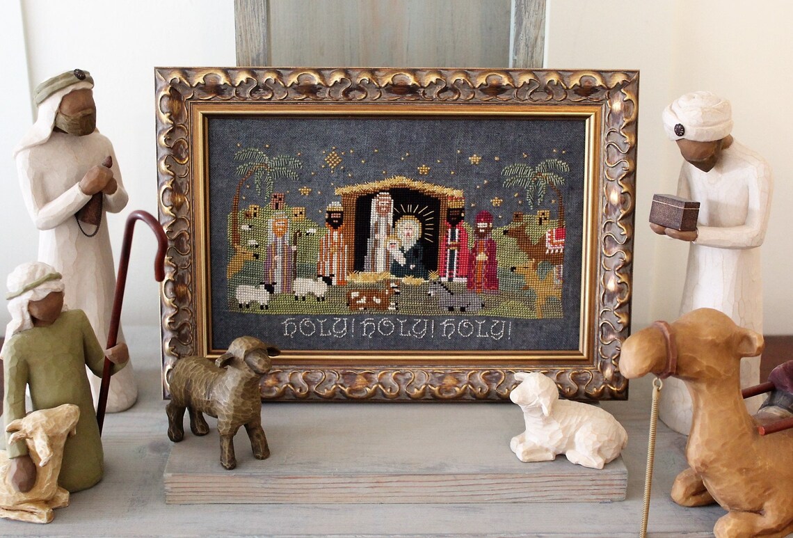 Primative Nativity Holy! Holy! Holy! Primitive Cross Stitch Pattern, Nativity Cross Stitch ...