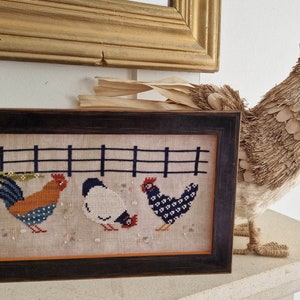 Easy Peckings, primitive cross stitch pattern, PDF/DIGITAL cross stitch pattern, chicken cross stitch pattern, country, folk cross stitch