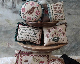 Halloween 1812, sampler pattern, PDF/DIGITAL pattern, Halloween cross stitch pattern, autumn, ghosts, baskets, crow, smalls patterns