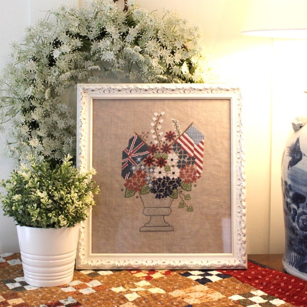 Red, White, and Blue , primitive cross stitch pattern, PDF cross stitch pattern, Fourth of July, Independence Day, Union Jack, USA flag