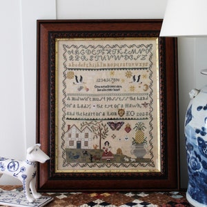 Give Your Heart: The Midwife's Sampler, primitive cross stitch pattern, sampler cross stitch pattern, PDF DIGITAL cross stitch pattern