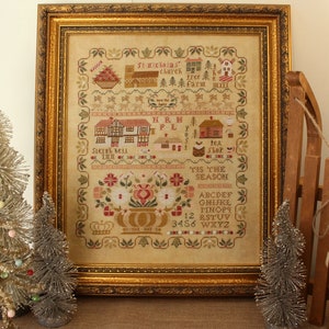 Father Christmas's Village Sampler, Christmas cross stitch pattern, sampler cross stitch pattern, PDF DIGITAL cross stitch pattern, English