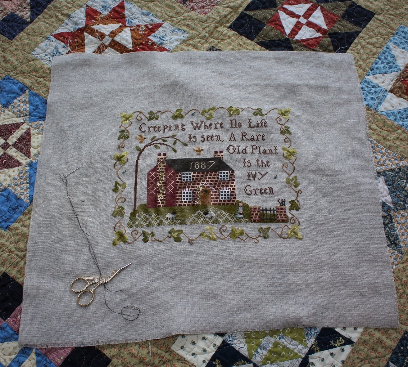 The Ivy Green, PDF/DIGITAL Cross Stitch Pattern, Primitive