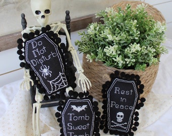 Tomb Sweet Tomb, primitive sampler cross stitch pattern, halloween cross stitch pattern, PDF/DIGITAL cross stitch pattern, spooky pattern