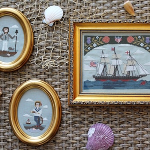 The Neptune and the Sailors, primitive cross stitch pattern, PDF/ DIGITAL cross stitch pattern, ship cross stitch pattern, Americana pattern