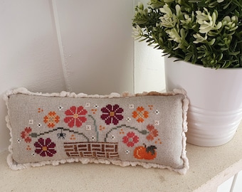 October Basket, Primitive cross stitch pattern, PDF/DIGITAL cross stitch pattern, halloween cross stitch pattern, fall cross stitch
