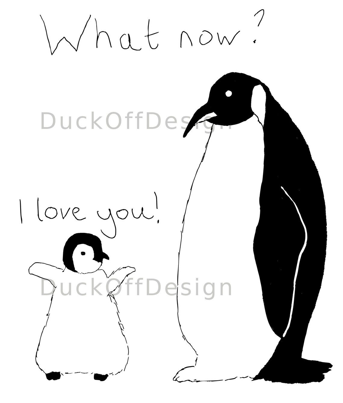 Ich liebe dich auch Pinguinfamilie Digitaler Download Hand gezeichnete