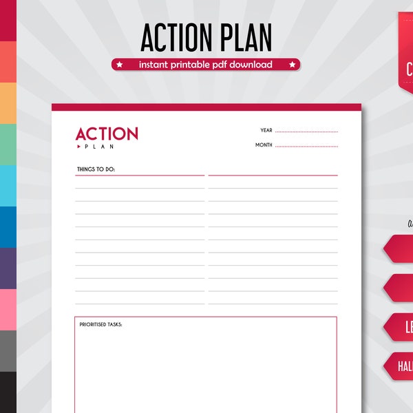 Action Plan Template, Project Management, Project Plan, Project Action Plan, Work Action Plan, Business Action Plan, Pdf Ready To Print