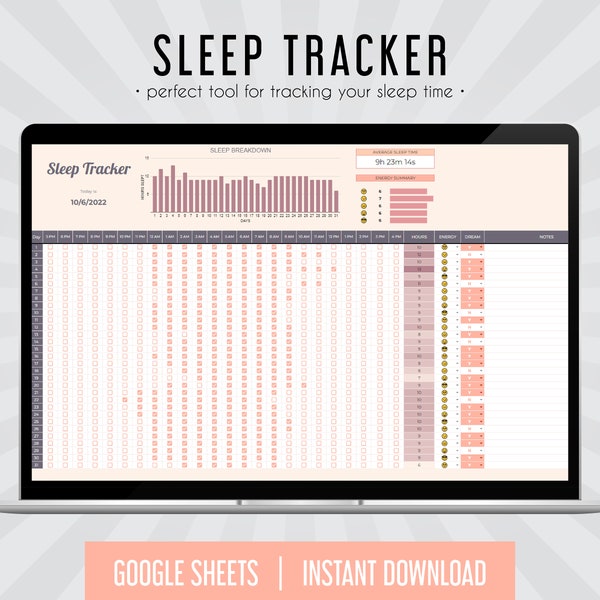 Sleep Tracker, Sleep Log, Sleep Journal, Daily Sleep Tracker, Google Sheets, Google Sheet, Spreadsheet Template, Yearly Sleep Tracker