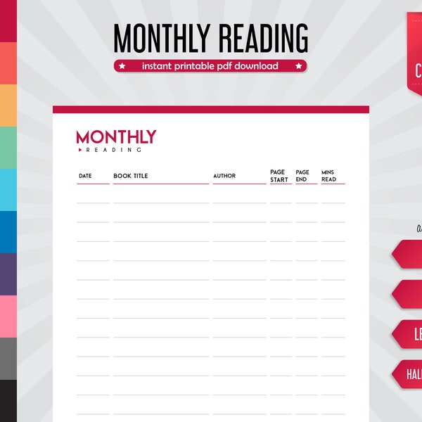 Monthly Reading Log, Digital Template, Reading Wrap Up, Reading Template, Reading Goals, Book Review Template, Minimalist Template, Reading