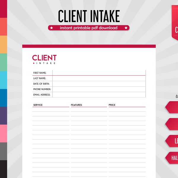 Intake Form, Contact Template, Information Form, Client Intake, Inquiry Form, Customer Form, Contact Sheet, Data Collection, Client Details