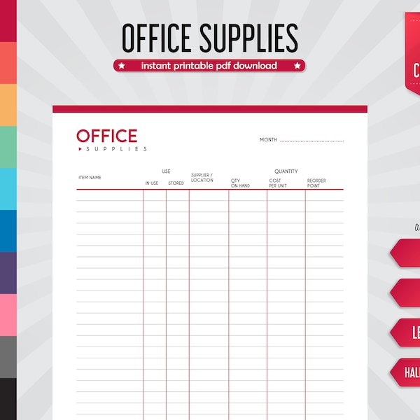 Office Supplies, Supply Management, Office Inventory, Supply Planner, Inventory Tracker Office Organization, Supply Tracking Tool, Inventory