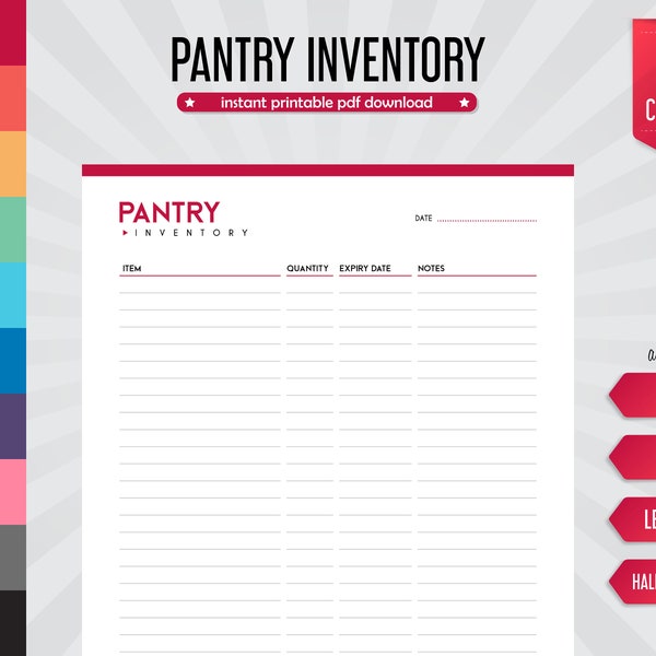 Pantry Inventory, Kitchen Organizer, Pantry Organization, Printable Inventory, Kitchen Supplies, Pantry Tracker, Meal Planning, Food Storage