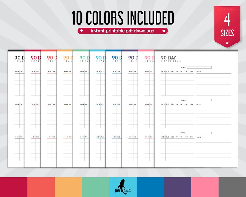 90 Day Calendar Printable Calendar 90 day Planner 90 day Schedule 90 Day Calendar Printable Calendar 90 day Planner 90 day Schedule