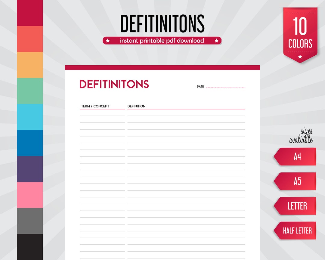 Definitions List, Study Planner, Printable Definitions, Vocabulary List ...