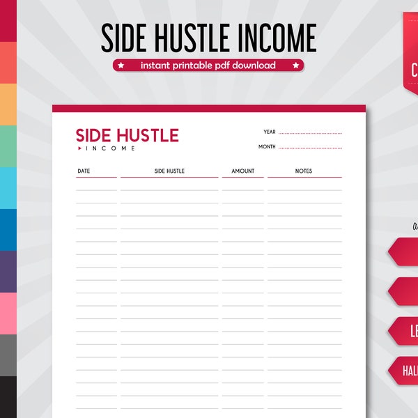 Side Hustle Income, Income Management, Income Sheet, Income Printable, Income Track, Simple Income, Income Editable, Income Tracking