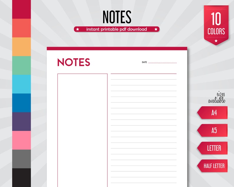 Printable Notes, Printable to Do List, Paper Pages, Digital Planner ...