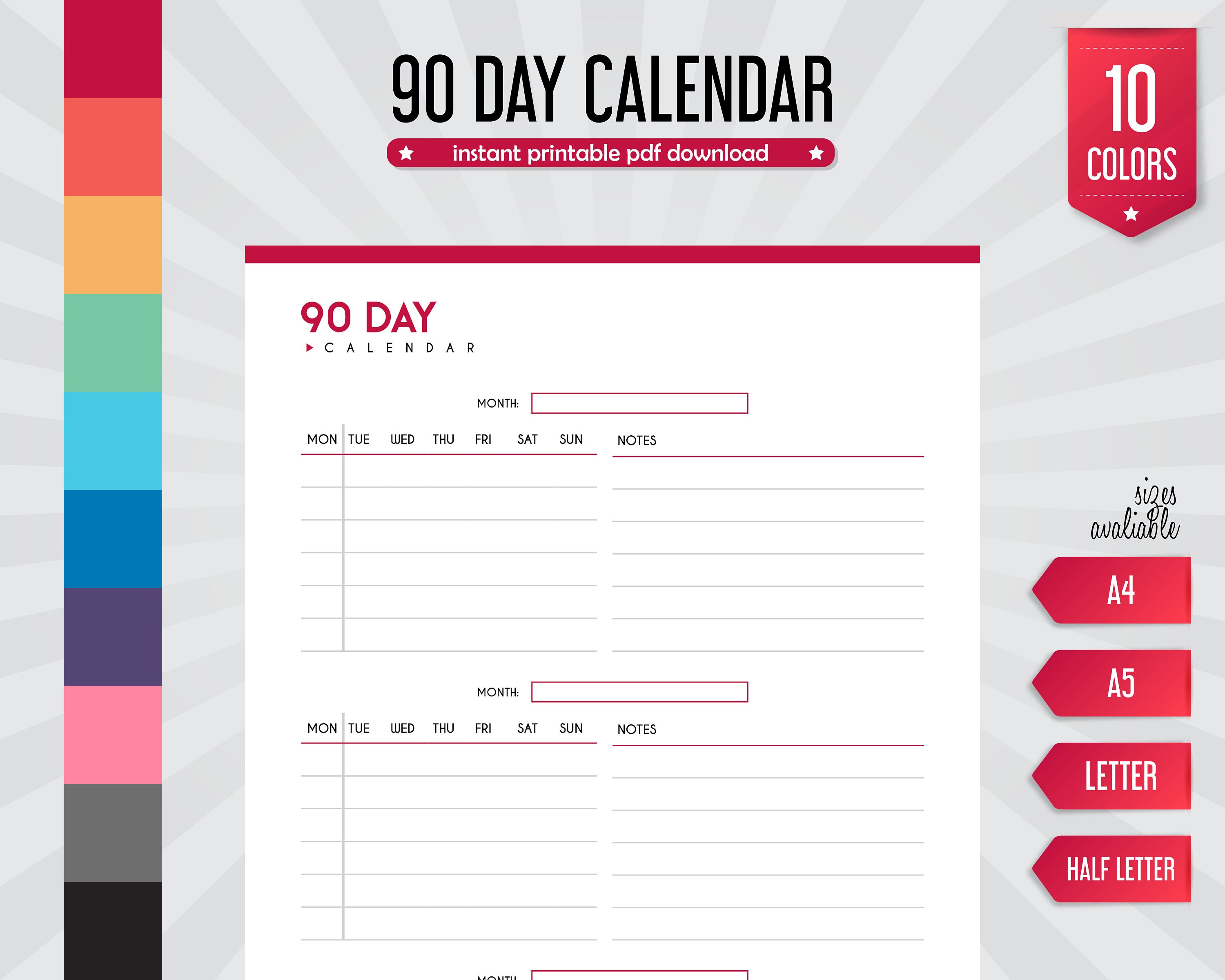 90 Day Calendar, Printable Calendar, 90-day Planner, 90-day Schedule, 90-day  Agenda, 90-day Productivity, 90-day Journal, 90-day Tracker - Etsy
