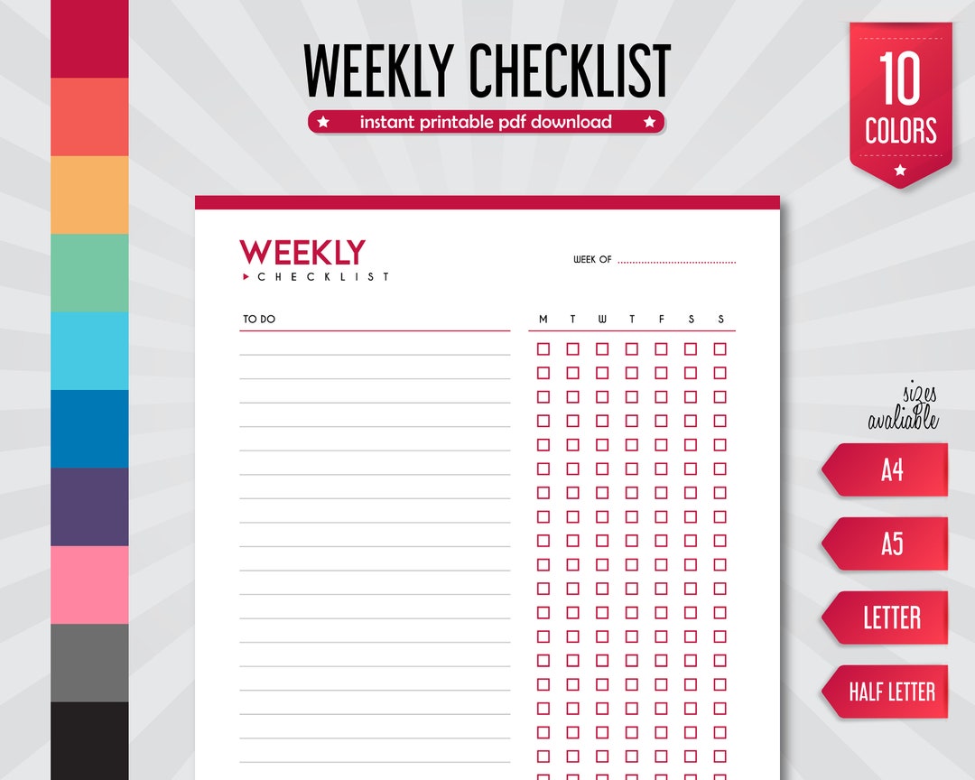 Weekly Checklist, Goal Tracker, Daily Habit Tracker, Instant Download ...