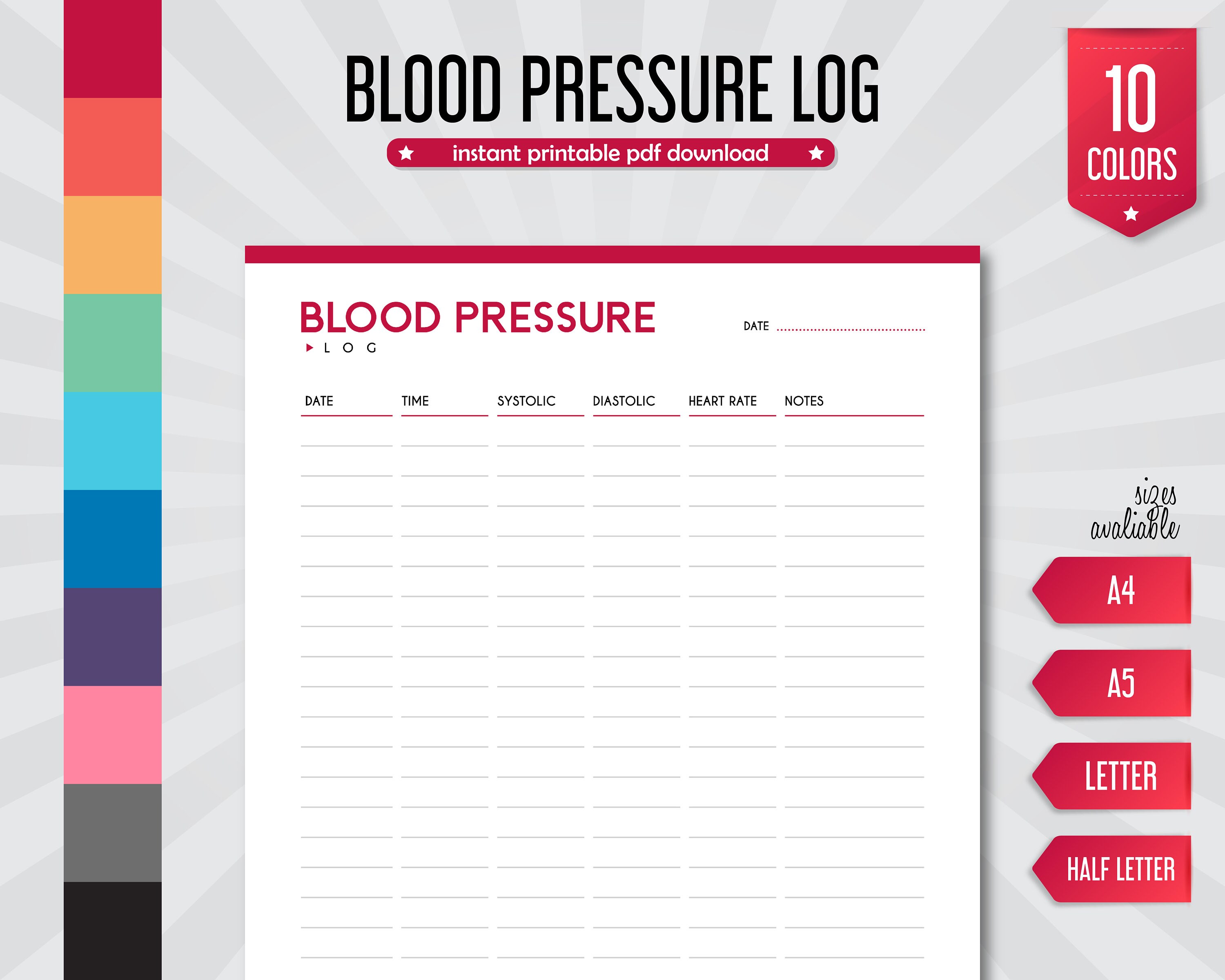 Blood Pressure Log Blood Pressure Chart Heart Rate Log Blood Sugar Log Blood Sugar Tracker